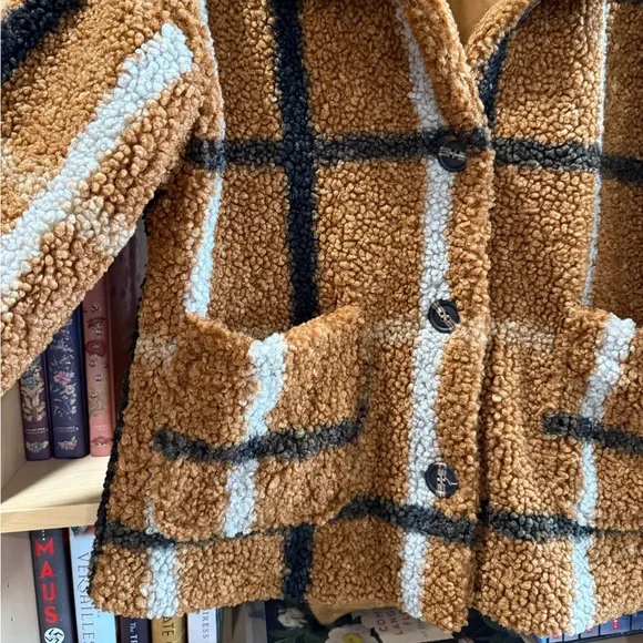 NWOT Plaid Teddy Fleece Sherpa Jacket - Picture 2 of 5